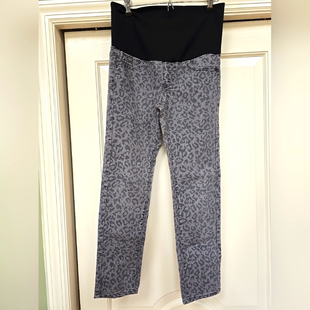 Maternal America Maternity Denim Legging Jeans Gray Leopard Size S